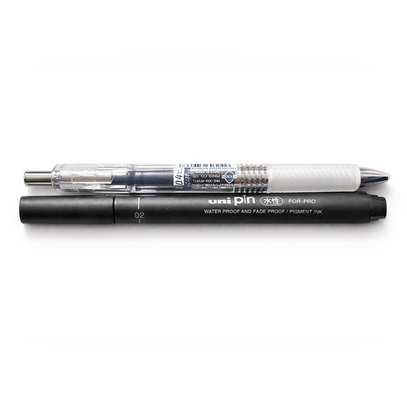 Other - Uni Pin Black Waterproof Pen 0.2 Nib and Pentel Energel Blue 0.4 Nib